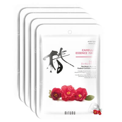 Yasumi Mitomo Uruuru Camellia Flower Essence Mask ZESTAW Japońska maska do twarzy w płachcie z ekstraktem z kamelii japońskiej 5 szt