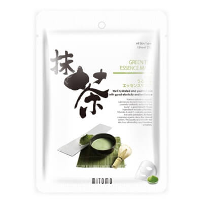 Yasumi Mitomo Uruuru Green Tea Essence Mask Japońska maseczka do twarzy w płachcie z zieloną herbatą 1 szt