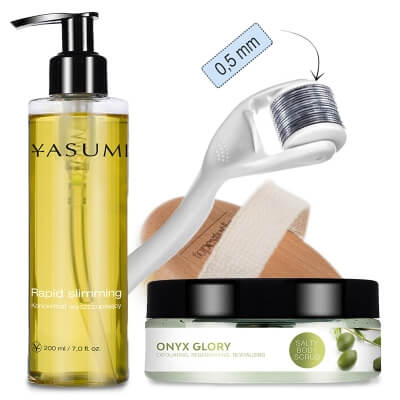 Yasumi Pielęgnacja Antycellulitowa Do Ciała ZESTAW Solny peeling 220 g + Roller o dł. 0,50 mm + Olejek 200 ml + Szczotka do ciała 1 szt