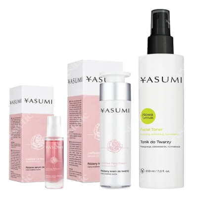 Yasumi Pielęgnacja Łagodząca ZESTAW Tonik 200 ml + Serum olejkowe 30 ml + Nawilżający krem do cery wrażliwej 50 ml