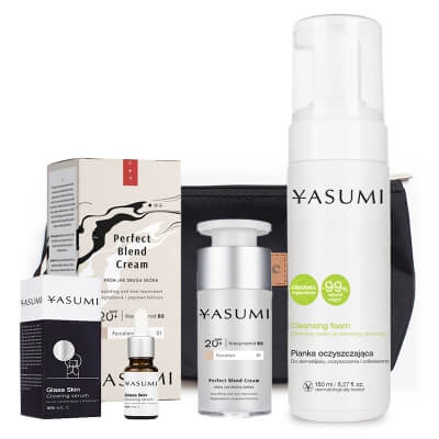 Yasumi Pielęgnacja Rozświetlająco - Tonująca (Porcelain 01) ZESTAW Pianka 150 ml + Serum 10 ml + Krem tonujący 30 ml + Kosmetyczka 1 szt