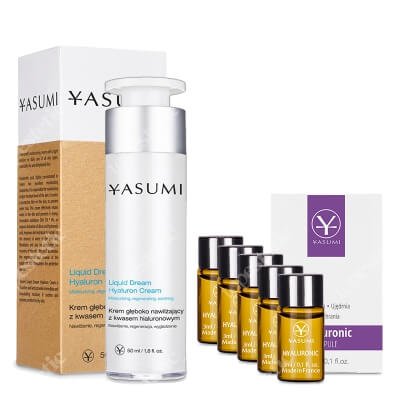 Yasumi Pielęgnacja Skóry Odwodnionej ZESTAW Ampułka z kwasem hialuronowym 3 ml x 5 + Głęboko nawilżający krem z kwasem hialuronowym 50 ml