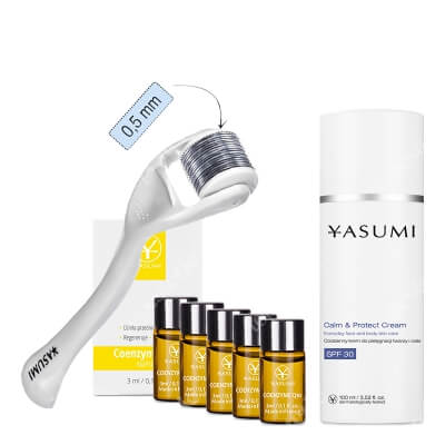 Yasumi Ujędrnienie i Ochrona ZESTAW Ampułka Koenzym Q10 3 ml x 5 + Roller 0,50 mm + Krem SPF 30 100 ml