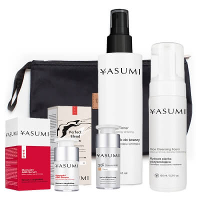 Yasumi Pielęgnacja Ujędrniająco - Tonująca (Natural 02) ZESTAW Pianka 150 ml + Tonik 200 ml + Serum 15 ml + Krem tonujący 30 ml + Kosmetyczka 1 szt