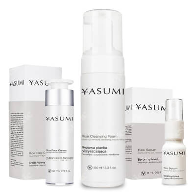 Yasumi Rice Care ZESTAW Pianka myjąca z proteinami ryżu 150 ml + Serum ryżowe 15 ml + Ryżowy krem do twarzy 50 ml