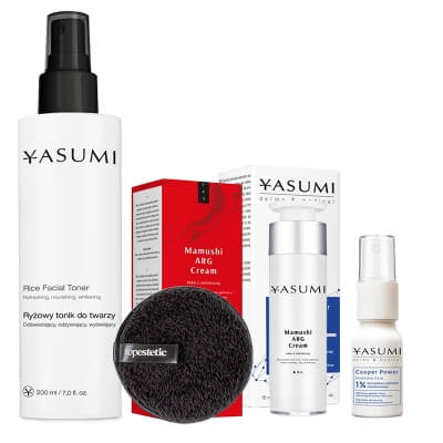 Yasumi Rice Facial Toner + Cooper Power Serum + Mamushi ARG Cream + Gąbka Topestetic ZESTAW Tonik 200 ml + Serum 15 ml + Krem 50 ml + Gąbka 1 szt