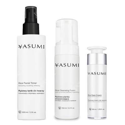 Yasumi Rice Facial Toner + Rice Face Cream + Rice Cleansing Foam ZESTAW Tonik 200 ml + Krem 50 ml + Pianka 150 ml