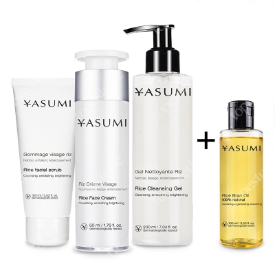 Yasumi Rice Set ZESTAW Ryżowy - Peeling 100 ml + Żel 200 ml + Krem 50 ml + Olejek do demakijażu 100 ml