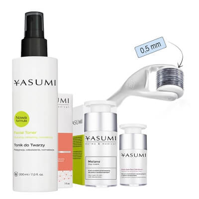 Yasumi Rozjaśnienie i Ujędrnienie ZESTAW Tonik 200 ml + Roller dł. 0,50 mm + Serum 15 ml + Krem 30 ml