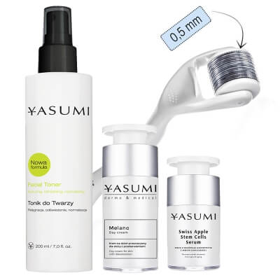 Yasumi Rozjaśnienie i Ujędrnienie ZESTAW Tonik 200 ml + Roller dł. 0,50 mm + Serum 15 ml + Krem 30 ml