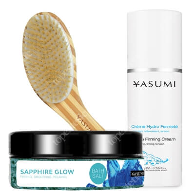 Yasumi Sapphire Glow + Hydro Firming Cream + Bamboo Brush ZESTAW Sól do kąpieli 230 g + Nawilżający krem do ciała 200 ml + Szczotka bambusowa 1 szt