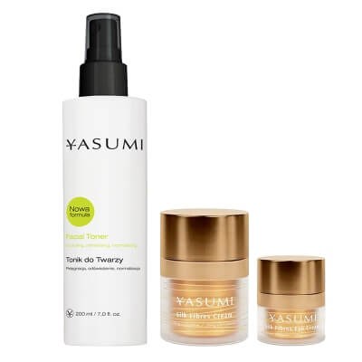 Yasumi Silk Fibres Luxury Set ZESTAW Tonik do twarzy 200 ml + Krem pod oczy 15 ml + Krem liftingujący 50