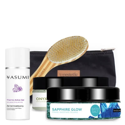 Yasumi Ujędrnienie i Wyszczuplenie ZESTAW Sól 230 g + Peeling 220 g + Żel wyszczuplający 100 ml + Szczotka 1 szt + Kosmetyczka 1 szt