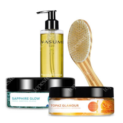 Yasumi Zestaw Ujędrniający do Ciała ZESTAW Sól 230 g + Peeling 220 g + Szczotka bambusowa + Olejek wyszczuplająco-antycellulitowy 200 ml