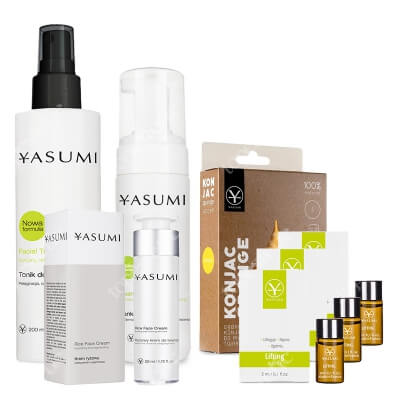 Yasumi Wygładzenie i Lifting ZESTAW Gąbka z kolagenem + Pianka 150 ml + Tonik 200 ml + Ampułka lifting x 3 + Krem ryżowy 50 ml