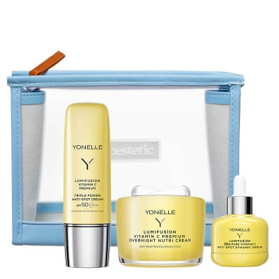 Yonelle Vitamin C Premium Set ZESTAW Krem na noc z witaminą C premium 55 ml + Serum z czystą witaminą C 10% 30 ml + Aktywny krem z wit. C 50 ml + kosmetyczka 1 szt