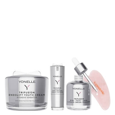 Yonelle Younger and Firmer ZESTAW Krem na okolice oczu i ust 15 ml + Krem-napinacz na twarz i podbródek 50 ml + Krem młodości 55 ml + Gua Sha 1 szt