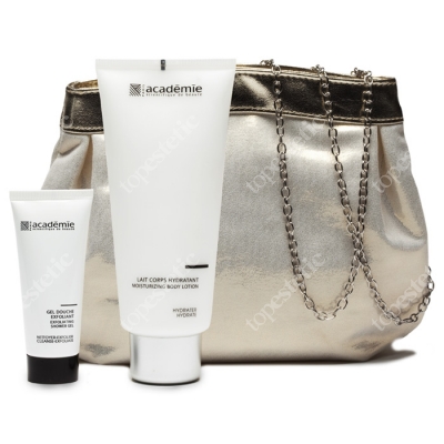 Academie Zestaw do ciała Academie Nawilżające mleczko,Peelingujący żel + Wieczorowa torebka 200 ml, 40 ml