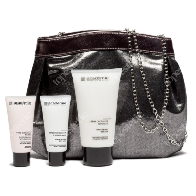 Academie Zestaw do twarzy anty-age Academie Krem piękności dla skóry wrażliwej, Kremowy peeling, Maska + Wieczorowa torebka75 ml, 15ml, 15 ml