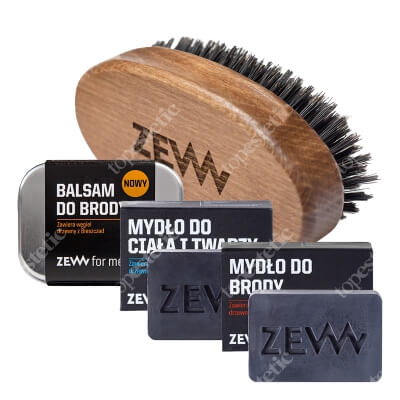 Zew For Men Barber Set ZESTAW Mydło do brody 85 ml + Szczotka 1 szt + Balsam do brody 80 ml + Mydło do twarzy i ciała 85 ml