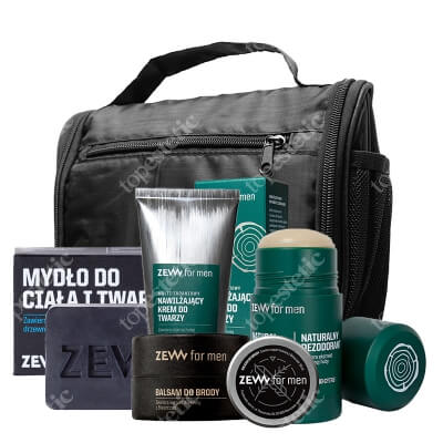 Zew For Men Best Travel Set For Men ZESTAW Balsam do brody 30 ml + Dezodorant w sztyfcie 80 g + Mydło 85 ml + Krem do twarzy 80 ml + Kosmetyczka 1 szt