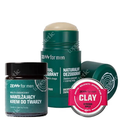 Zew For Men Men Care ZESTAW Dezodorant w sztyfcie 80 g + Krem do twarzy 30 ml + Glinka – mocny chwyt i matowe wykończenie 10 ml
