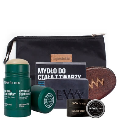 Zew For Men Men Set ZESTAW Balsam do brody 30 ml + Szczotka 1 szt + Mydło 85 ml + Dezodorant w sztyfcie 80 g + Kosmetyczka 1 szt