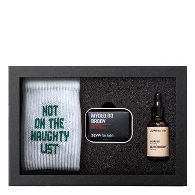 Zew For Men (Nie)Grzeczny Drwal z Mydłem do Brody ZESTAW Odżywczy olejek do brody w płynie 30 ml + Mydło do brody 85 ml + Mydelniczka(kolor srebrny) 1 szt + Skarpety 1 para