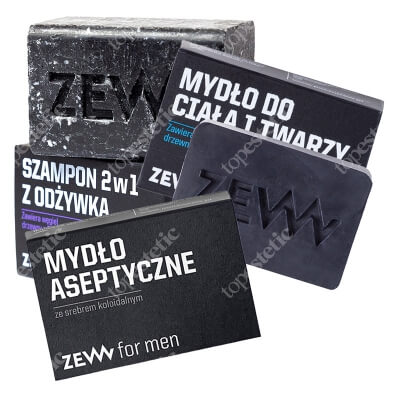 Zew For Men Soap Set ZESTAW Mydło do ciała i twarzy 85 ml + Mydło ze srebrem koloidalnym 85 ml + Szampon i odżywka 2w1 85 ml