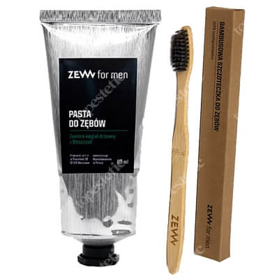 Zew For Men Szczoteczka + Pasta do zębów ZESTAW Bambusowa szczoteczka do zębów 19 cm + Pasta do zębów z węglem drzewnym