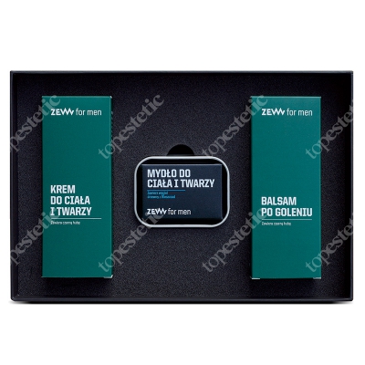 Zew For Men Wymagający Traper ZESTAW Krem 80 ml + Balsam po goleniu 80 ml + Mydło do ciała i twarzy 85 ml + Mydelniczka 1 szt.