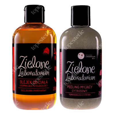 Zielone Laboratorium Cytrusowy Peeling Myjący + Ujędrniający Olejek Do Ciała ZESTAW Pomarańcza i Cytryna 250 ml + Olej jojoba i marchwiowy 250 ml