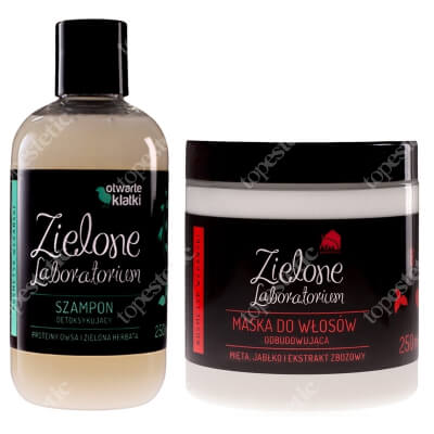 Zielone Laboratorium Maska Do Włosów + Szampon Detoksykujący ZESTAW Maska odbudowująca, mięta, jabłko i ekstrakt zbożowy 250 ml + Szampon proteiny owsa i zielona herbata 250 ml