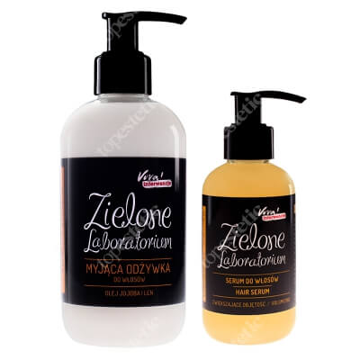 Zielone Laboratorium Myjąca Odżywka Do Włosów + Serum Do Włosów ZESTAW Olej jojoba i len 250 ml + Serum zwiększające objętość 150 ml