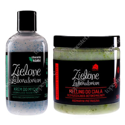 Zielone Laboratorium Peeling oczyszczająco-detoksykujący + Ujędrniający Krem Do Mycia ZESTAW Rozmaryn i pietruszka 350 g + Aloes i olejek pomarańczowy 250 ml