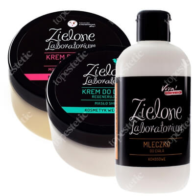 Zielone Laboratorium Pełne Nawilżenie Ciała ZESTAW Krem do rąk 100 ml + Krem do stóp 100 ml + Mleczko do ciała 250 ml