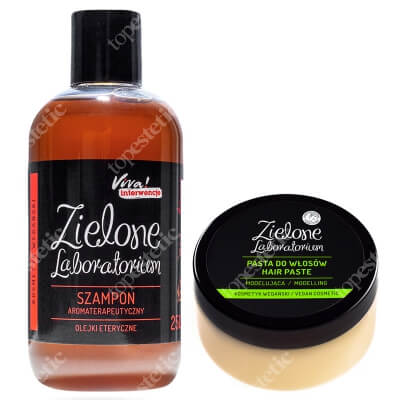 Zielone Laboratorium Szampon aromaterapeutyczny + Modelująca Pasta Do Włosów ZESTAW Szampon z olejkami eterycznymi 250 ml + Pasta modelująca 100 ml