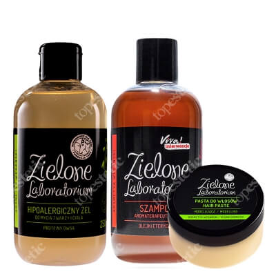 Zielone Laboratorium Żel Do Mycia Twarzy i Ciała + Szampon + Modelująca Pasta Do Włosów ZESTAW Proteiny owsa 250 ml + Olejki eteryczne 250 ml + Pasta 100 ml