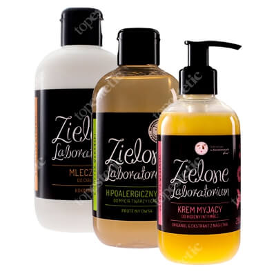 Zielone Laboratorium Zestaw Codzienny ZESTAW Żel do mycia twarzy i ciała 250 ml + Krem myjący do higieny intymnej 250 ml + Mleczko do ciała 250 ml