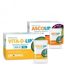 Ascolip Vita-D-LIP 4000 IU 75+ + Ascolip - Liposomal Vitamin C 500 mg ZESTAW Liposomalna witamina D 30 saszetek + Liposomalna witamina C 500 mg o smaku czarnej porzeczki 30 x 5g