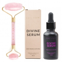 Easy Livin Divine Serum + Roller z Różowego Kwarcu ZESTAW Olejowe serum do masażu twarzy 30 ml + Wałeczek do masażu i liftingu twarzy 1 szt.