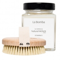 La Bomba Body Brush 02 + Natural Monoi Vitamine E ZESTAW Szczotka do masażu ciała 1 szt. + Unikalny, tradycyjny olej Monoi 230 g