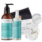 Alkmie Pure Face Set ZESTAW Wielorazowe płatki kosmetyczne 8 szt + Jednorazowe ręczniki 80 szt + Żel do mycia twarzy 250 ml + Tonik 150 ml + Kosmetyczka 1 szt