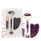 Crystallove Amethyst Beauty Set ZESTAW Masażer do twarzy 1 szt. + Płytka do masażu twarzy gua sha 1 szt + Buteleczka z kryształkami ametystu na olejek 10 ml