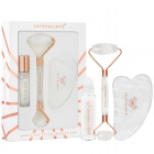 Crystallove Crystal Quartz Beauty Set ZESTAW Masażer do twarzy 1 szt. + Płytka do masażu twarzy gua sha 1 szt + Buteleczka z kryształkami górskimi na olejek 10 ml