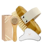 Crystallove Face and Body Massage Set ZESTAW Szczotka do ciała 1 szt + Szczotka do twarzy, szyi, dekoltu i biustu 1 szt + Gua sha do masażu ciała ze stali nierdzewnej 1 szt