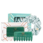 Crystallove Gumka do Włosów + Grzebień z Awenturynu ZESTAW Jedwabna (amazonit) 1 szt + Grzebień do masażu skóry głowy 1 szt