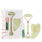 Crystallove Jade Beauty Set ZESTAW Masażer do twarzy 1 szt. + Płytka do masażu twarzy gua sha 1 szt + Buteleczka z kryształkami awenturynu na olejek 10 ml