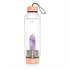 Crystallove Szklana Butelka na Wodę z Kryształem HEXAGON 650 ml Ametyst