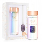 Crystallove Szklana Butelka na Wodę ze słomką i Ametystem Hologram 400 ml